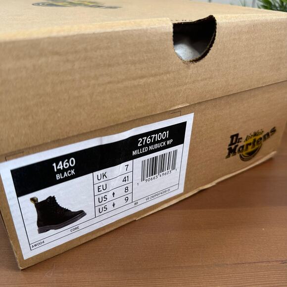 Dr. Martens Unisex 1460 Milled Nubuck WP Black Boots Size M8 W9 - Picture 13 of 13